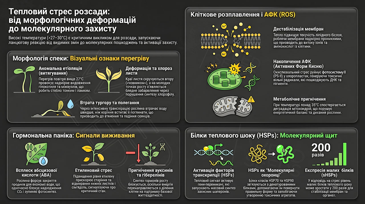 Стресс рассады конопли от жары. Симптомы и последствия. Биохимия теплового стресса рассады конопли